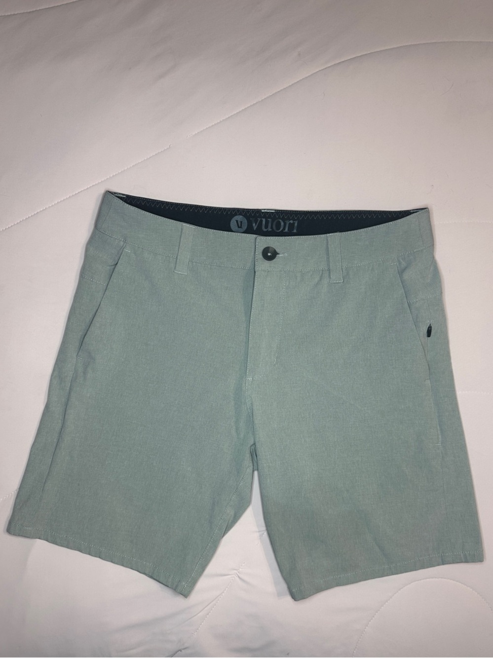 Vuori Men's Light Sage Green Flat Front Shorts 30